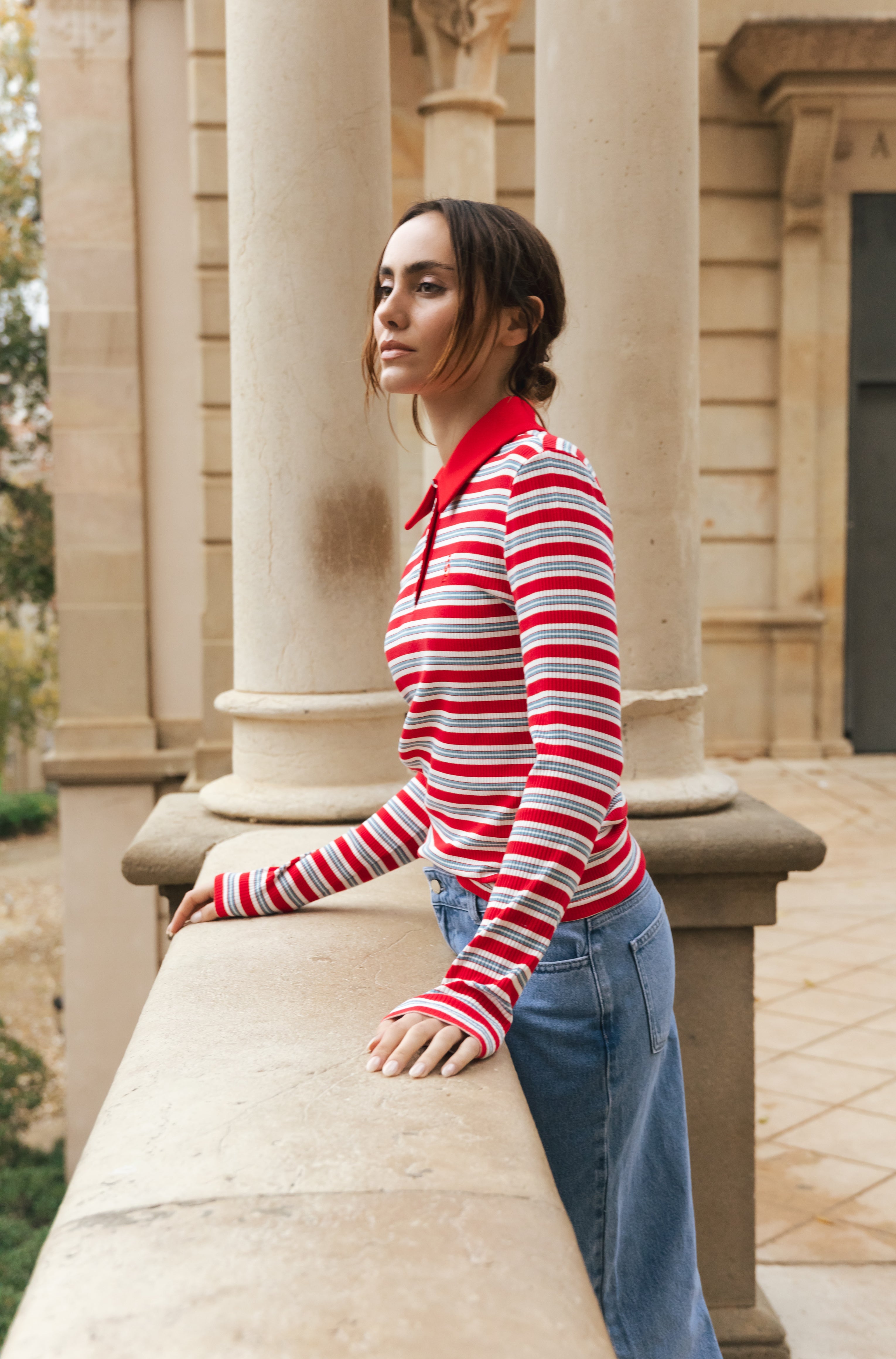 CRAS Lesliecras Polo Blouse Blouse 8148 Red Blue Stripe