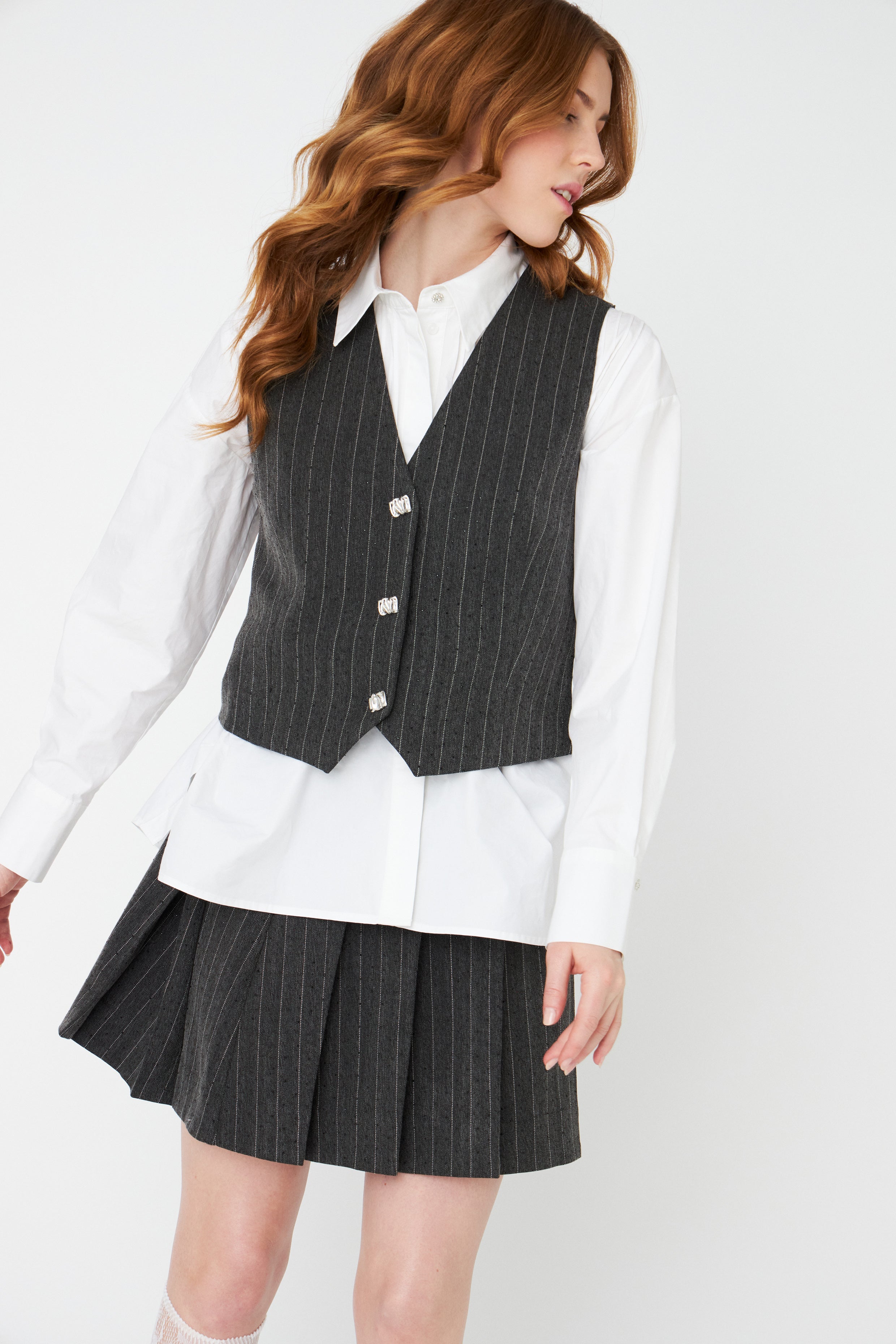 CRAS Lilimycras Waistcoat Vest 9005 Rhinestone Grey