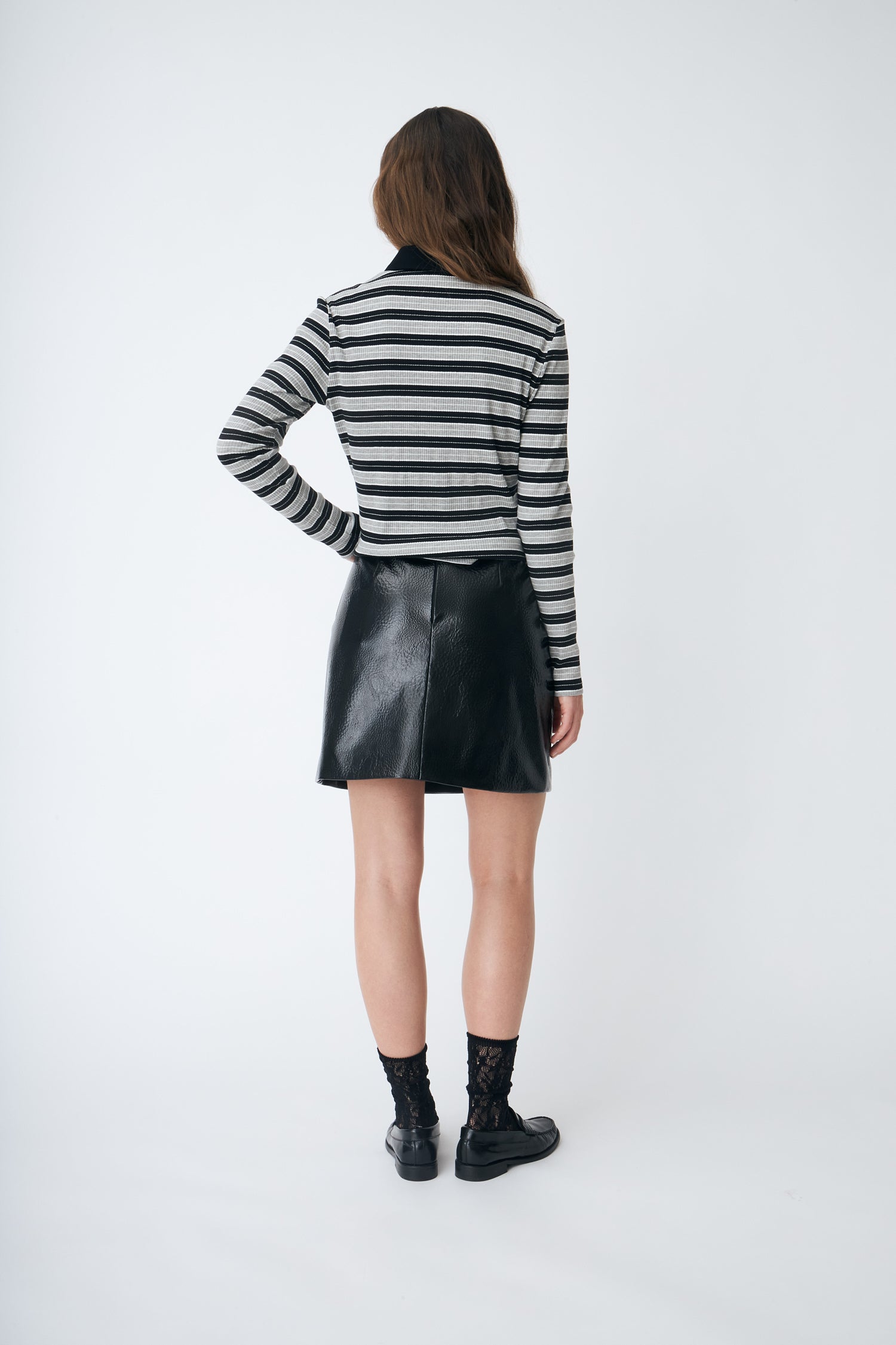 CRAS Lesliecras Polo Blouse Blouse 8136 Grey Black Stripe