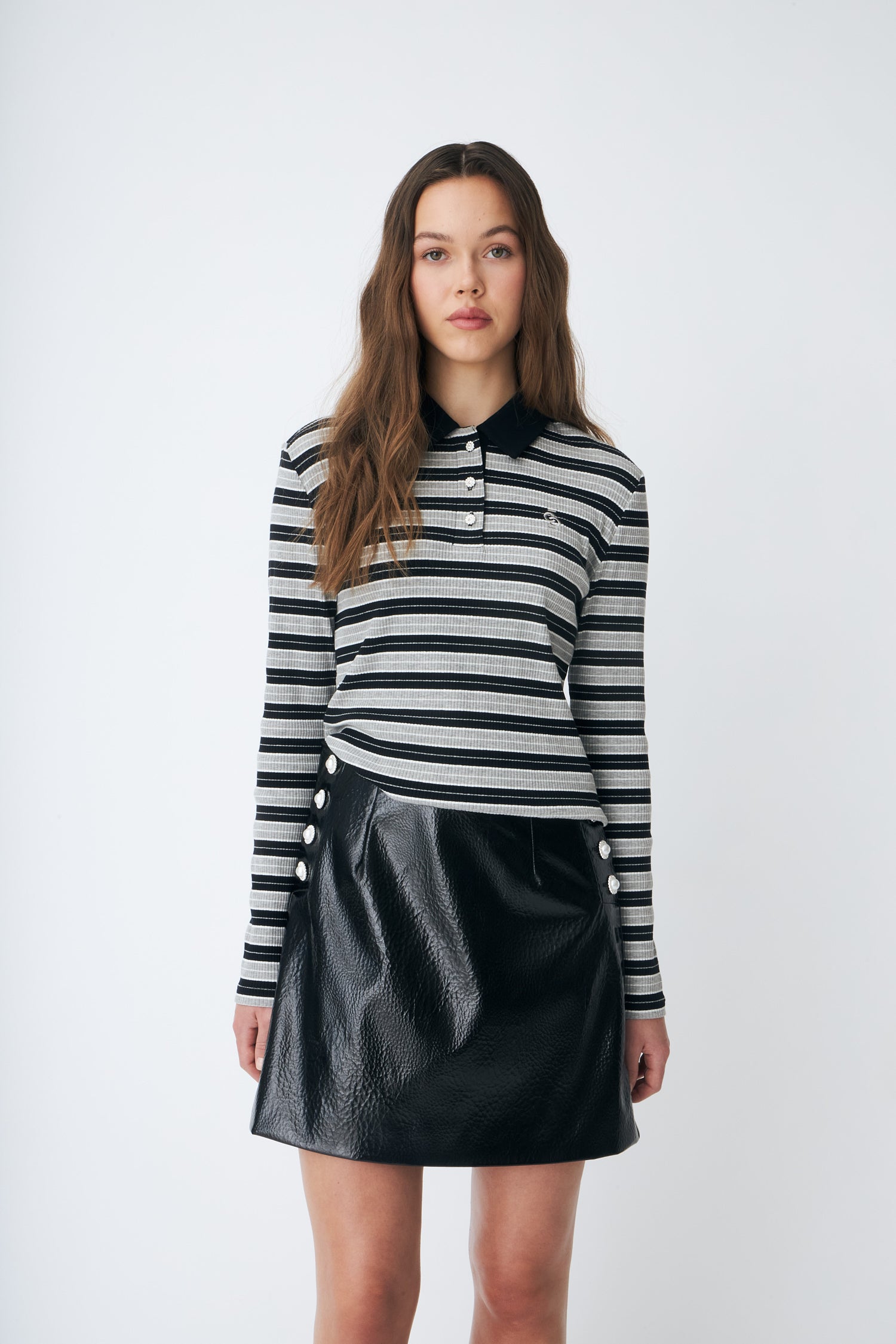 CRAS Lesliecras Polo Blouse Blouse 8136 Grey Black Stripe