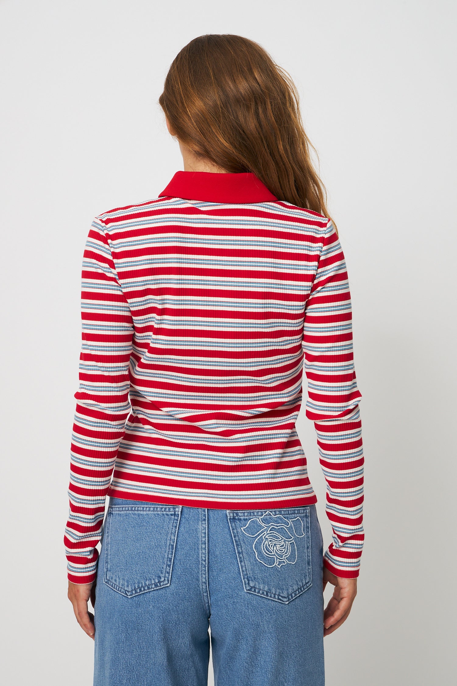 CRAS Lesliecras Polo Blouse Blouse 8148 Red Blue Stripe