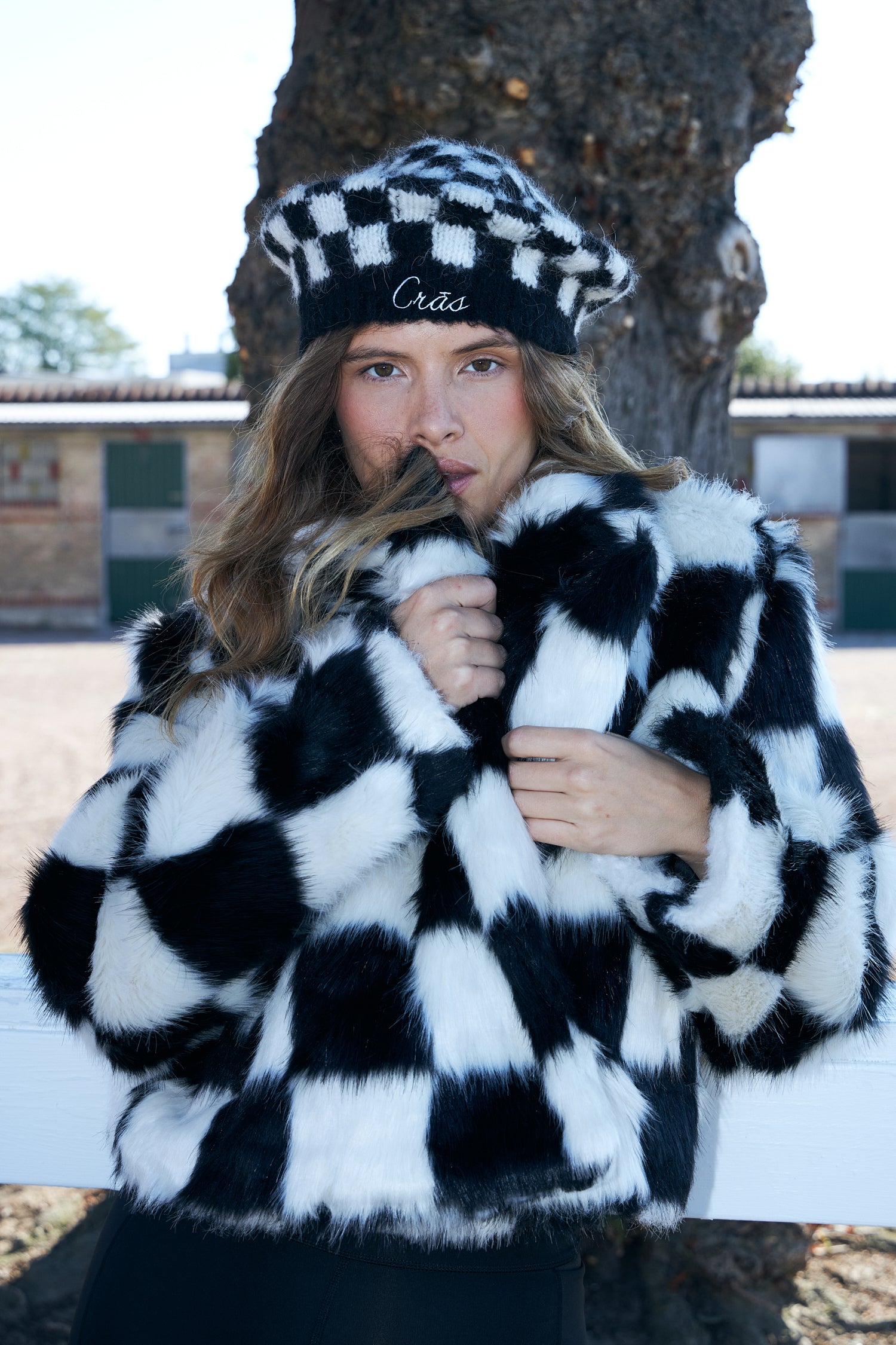 CRAS Skylarcras Beret Knit 8103 White Black Check