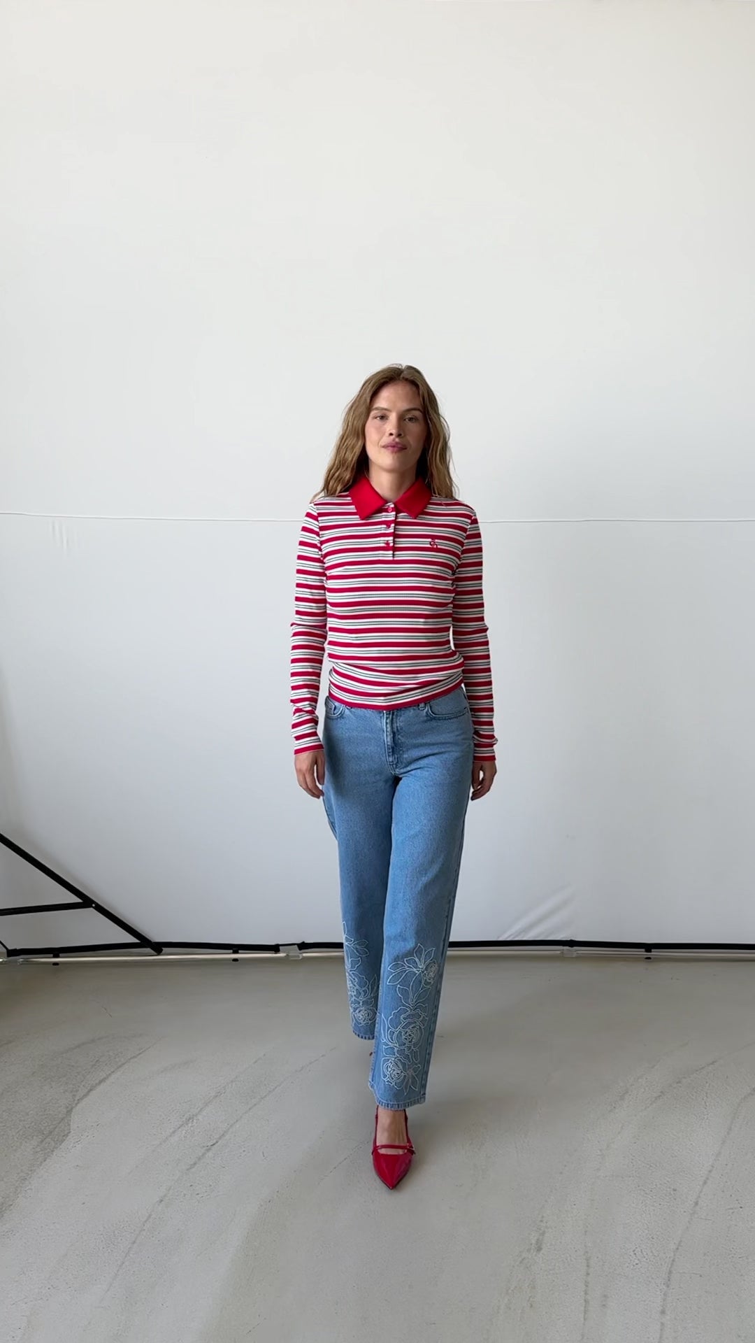 CRAS Lesliecras Polo Blouse Blouse 8148 Red Blue Stripe